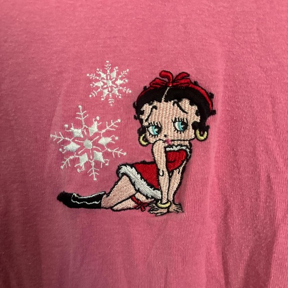Betty Boop Pink Long Sleeve Pajama Top Y2K Cozy Loungewear Cotton Tee - Picture 3 of 7